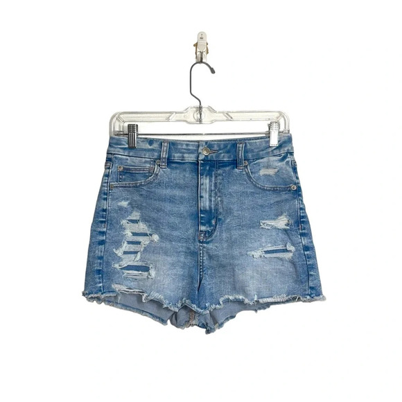 American Eagle Curvy Light Wash Distressed High Rise Denim Shorts 8 Women’s - Picture 1 of 13